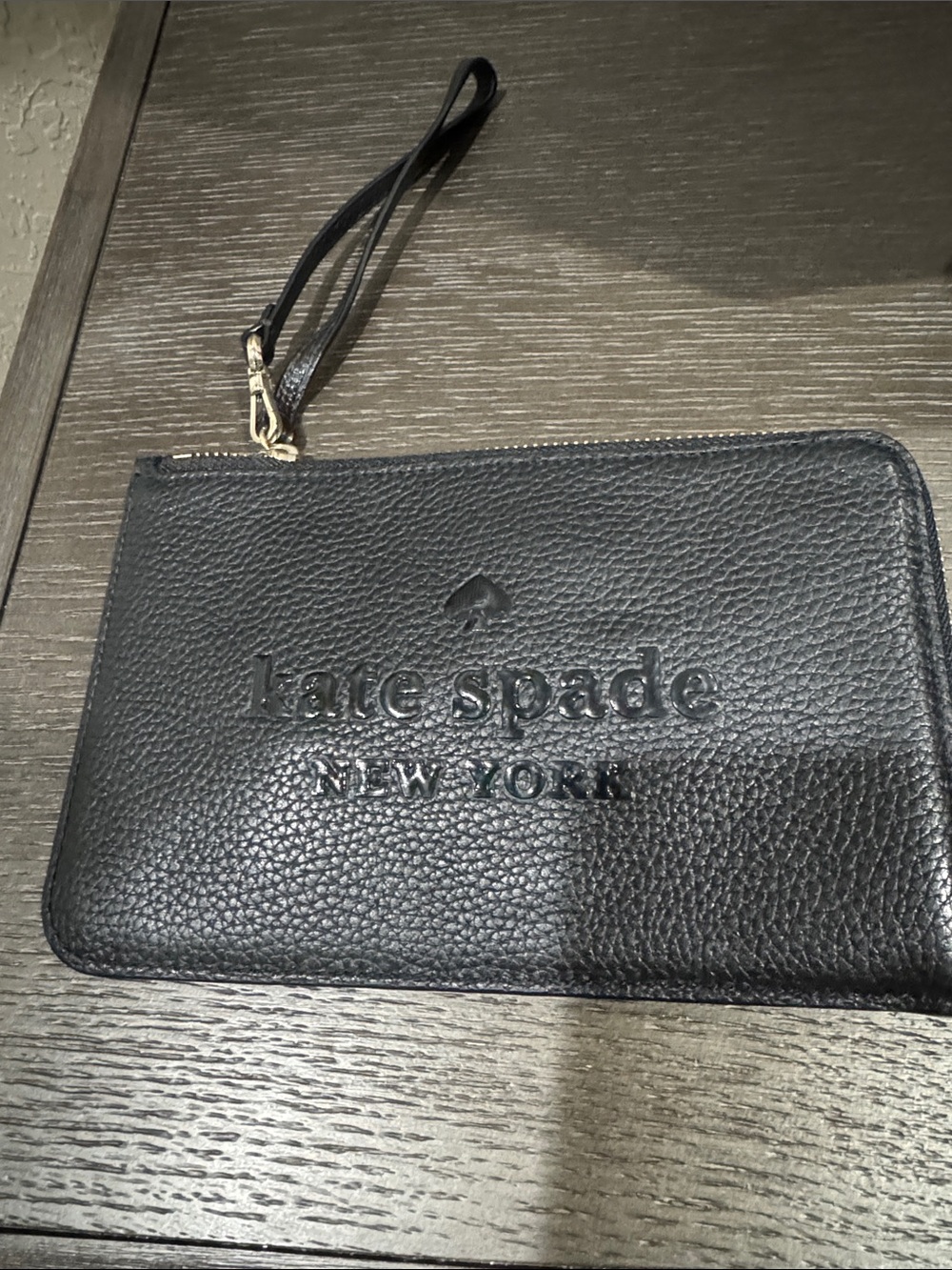 kate spade black pebbled leather wristlet clutch